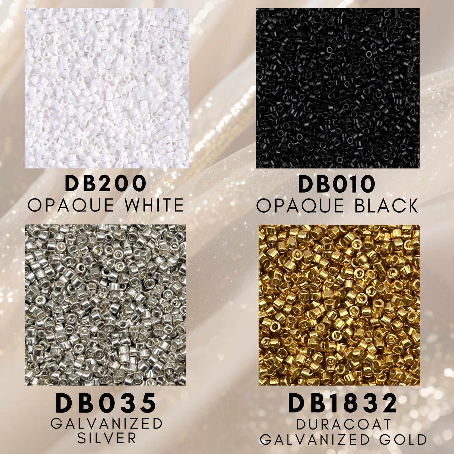 Miyuki 11/0 Delica Bead Black Tie Palette DB200, DB035, DB1832, DB010
