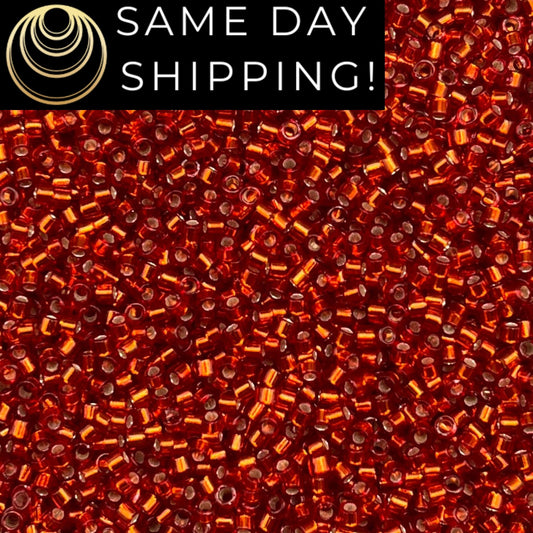 DB601 SAME DAY Shipping! 1-20 Grams Miyuki 11/0 Delica Beads Dyed Silver Lined Dark Burnt Orange -Free Container!