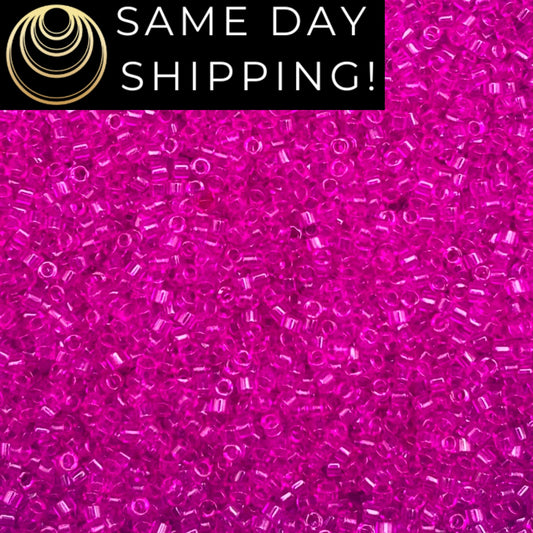 DB1310 SAME DAY SHIPPING! 1-20 Grams Miyuki 11/0 Delica Beads Dyed Transparent Hot Pink  -Free Container!