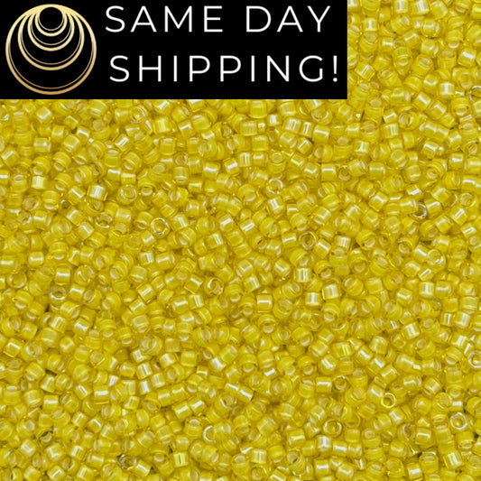 DB1776 SAME Day SHIPPING! 1-20 Grams Miyuki 11/0 Delica Beads White Lined Yellow AB -Free Container!