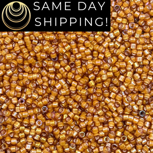 DB1778 SAME Day SHIPPING! 1-20 Grams Miyuki 11/0 Delica Beads White Lined Topaz AB -Free Container!
