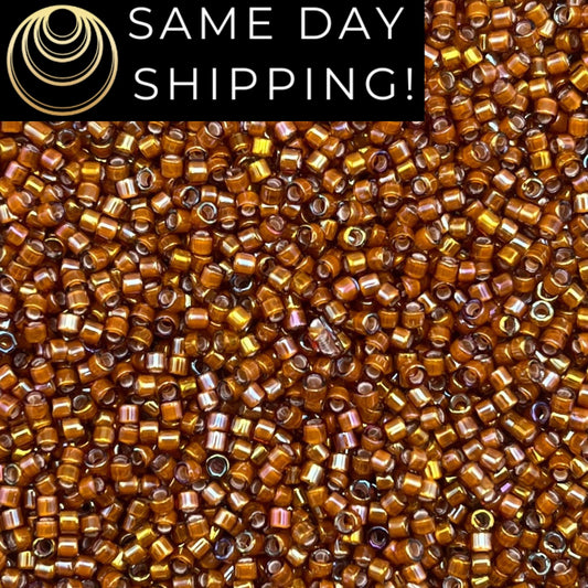 DB1779 SAME Day SHIPPING! 1-20 Grams Miyuki 11/0 Delica Beads White Lined Dark Topaz AB -Free Container!