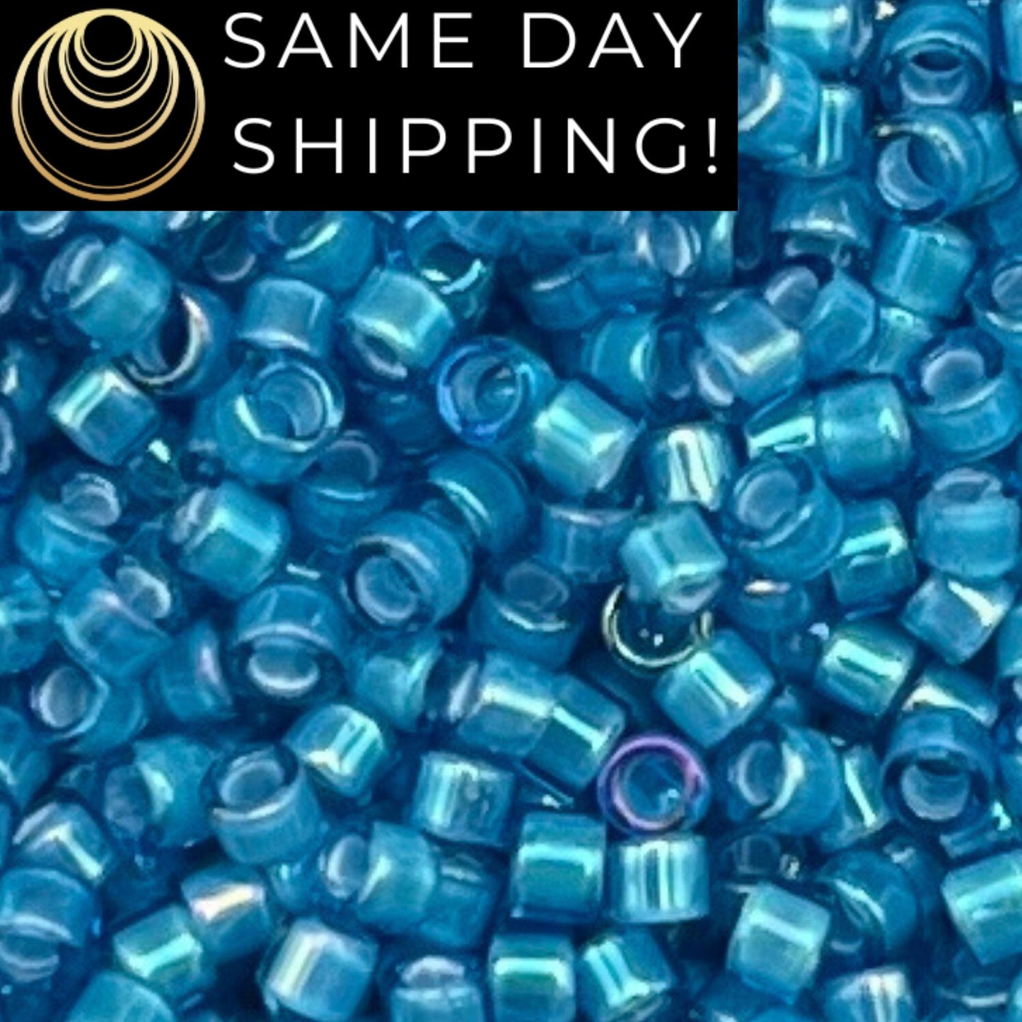 DB1783 SAME Day SHIPPING! 1-20 Grams Miyuki 11/0 Delica Beads White Lined Capri Blue AB -Free Container!