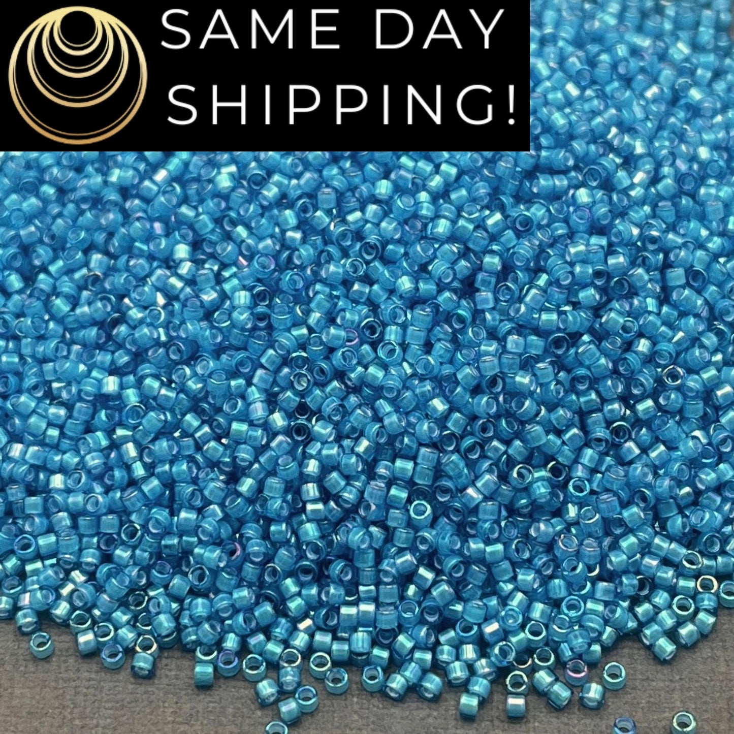DB1783 SAME Day SHIPPING! 1-20 Grams Miyuki 11/0 Delica Beads White Lined Capri Blue AB -Free Container!