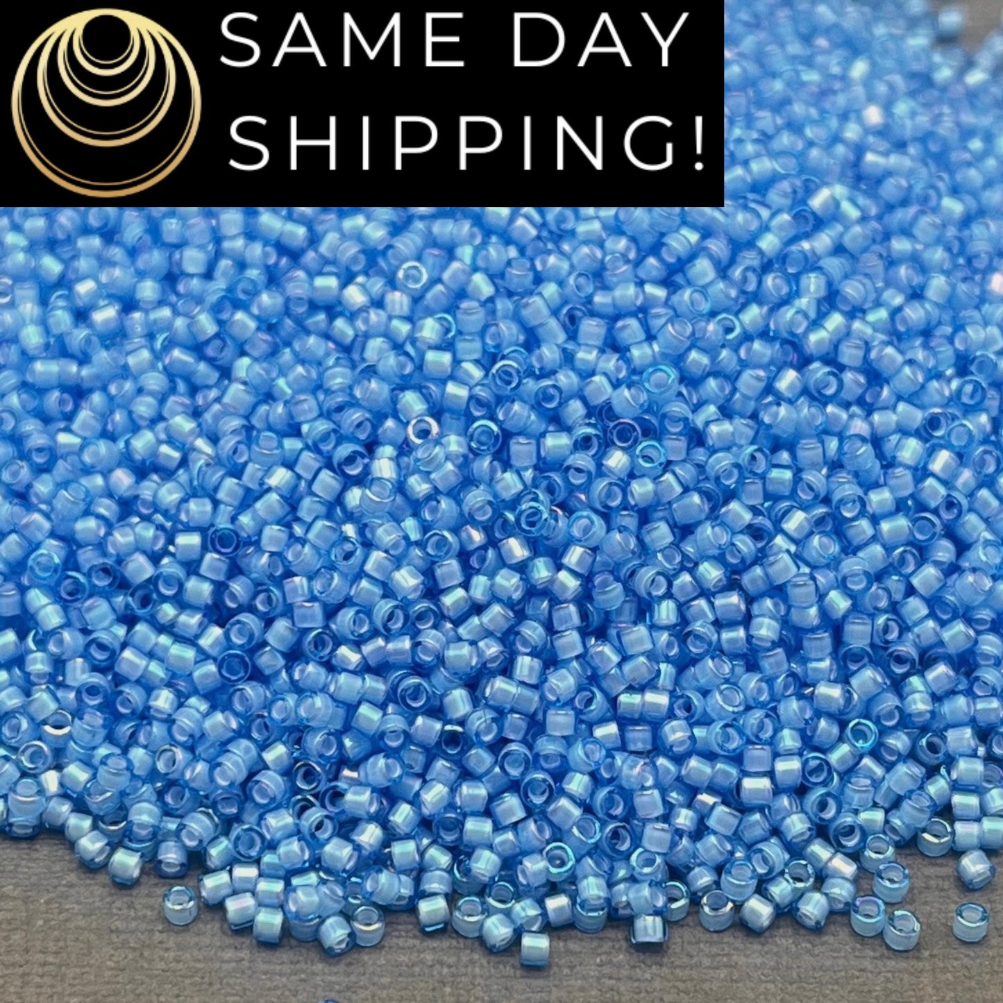 DB1784 SAME Day SHIPPING! 1-20 Grams Miyuki 11/0 Delica Beads White Lined Sapphire Blue AB -Free Container!