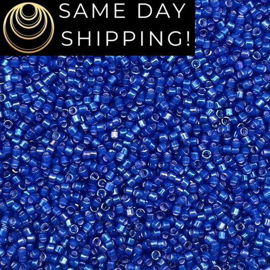 DB1785 SAME Day SHIPPING! 1-20 Grams Miyuki 11/0 Delica Beads White Lined Cobalt Blue AB -Free Container!