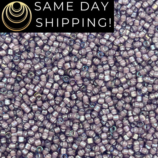 DB1789 SAME Day SHIPPING! 1-20 Grams Miyuki 11/0 Delica Beads White Lined Amethyst AB -Free Container!
