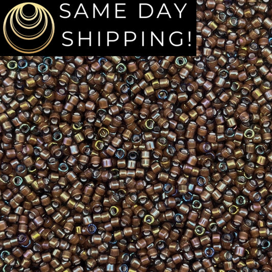 DB1790 SAME Day SHIPPING! 1-20 Grams Miyuki 11/0 Delica Beads White Lined Sable Brown AB -Free Container!