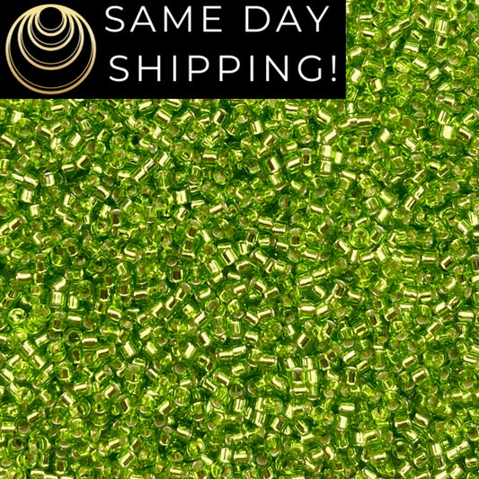 DB1206 SAME DAY SHIPPING! 1-20 Grams Miyuki 11/0 Delica Beads Silver Lined Lime-Free Container!