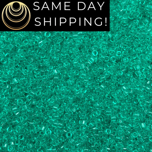 DB1304 SAME DAY SHIPPING! 1-20 Grams Miyuki 11/0 Delica Beads Transparent Dark Mint Green -Free Container!