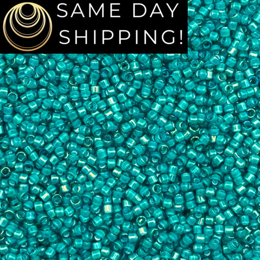 DB1782 SAME Day SHIPPING! 1-20 Grams Miyuki 11/0 Delica Beads White Lined Teal AB -Free Container!