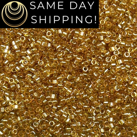 DB118 SAME DAY SHIPPING! 1-20 Grams Miyuki 11/0 Delica Beads Transparent Saffron Luster  -Free Container!