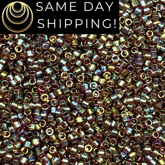 DB122 SAME DAY SHIPPING! 1-20 Grams Miyuki 11/0 Delica Beads Root Beer Gold Luster -Free Container!