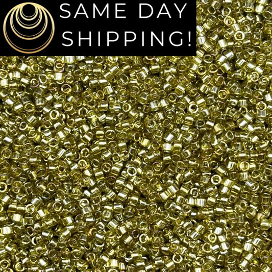 DB124 SAME DAY SHIPPING! 1-20 Grams Miyuki 11/0 Delica Beads Transparent Golden Olive Luster-Free Container!