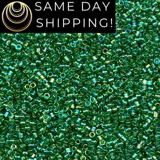 DB152 SAME DAY Shipping! 1-20 Grams Miyuki 11/0 Delica Beads Transparent Green AB -Free Container!