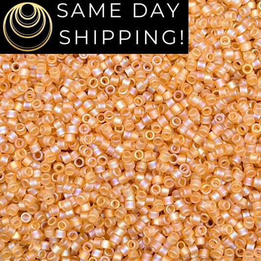 DB852 SAME DAY Shipping! 1-20 Grams Miyuki 11/0 Delica Beads Matte Transparent Light Topaz AB-Free Container!