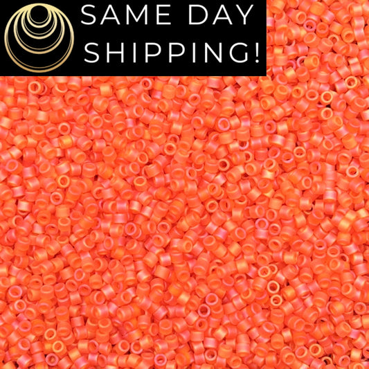 DB855 SAME DAY Shipping! 1-20 Grams Miyuki 11/0 Delica Beads Matte Transparent Orange AB-Free Container!