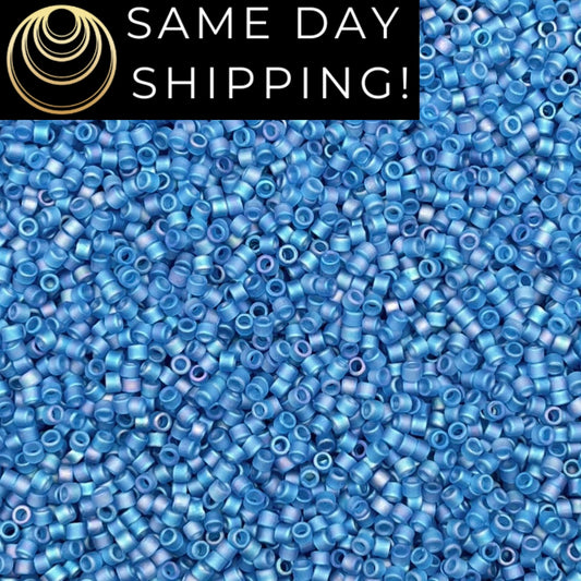 DB862 SAME DAY Shipping! 1-20 Grams Miyuki 11/0 Delica Beads Matte Transparent Capri Blue AB-Free Container!