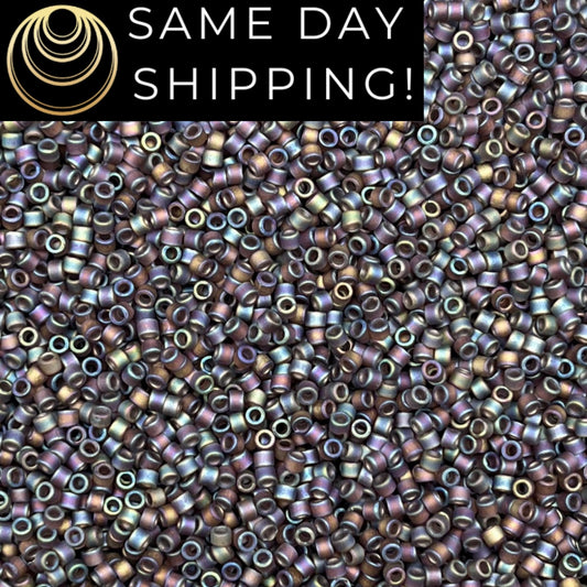 DB865 SAME DAY Shipping! 1-20 Grams Miyuki 11/0 Delica Beads Matte Transparent Brown AB-Free Container!