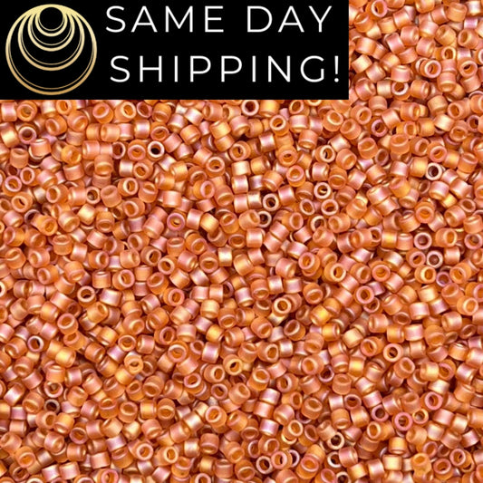 DB866 SAME DAY Shipping! 1-20 Grams Miyuki 11/0 Delica Beads Matte Transparent Topaz AB-Free Container!