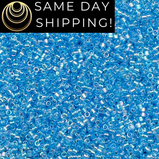 DB176 SAME DAY Shipping! 1-20 Grams Miyuki 11/0 Delica Beads Transparent Aqua Blue AB -Free Container!