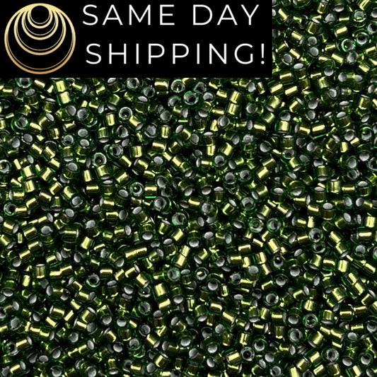 DB182 SAME DAY SHIPPING! 1-20 Grams Miyuki 11/0 Delica Beads Silver Lined Jade Green-Free Container!