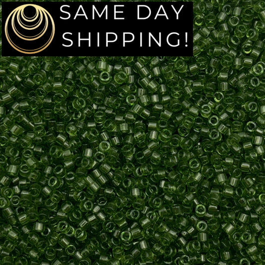 DB1107 SAME DAY SHIPPING! 1-20 Grams Miyuki 11/0 Delica Beads Transparent Olive Green -Free Container!