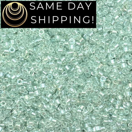 DB1675 SAME DAY Shipping! 1-20 Grams Miyuki 11/0 Delica Beads Pearl Lined Transparent Pale Green Mist AB -Free Container!