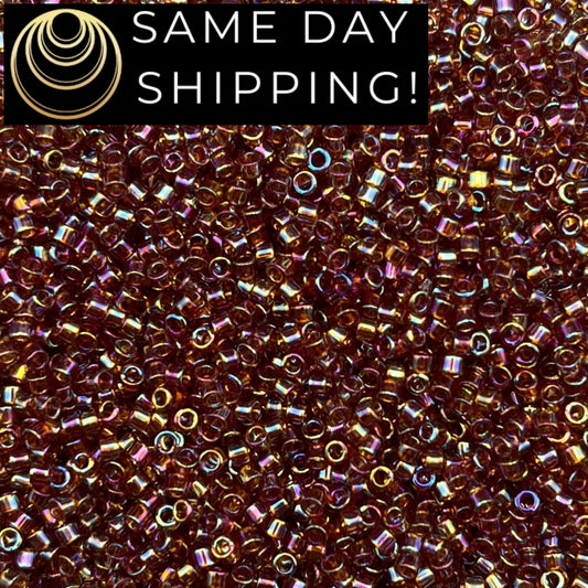 DB170 SAME DAY Shipping! 1-20 Grams Miyuki 11/0 Delica Beads Transparent Dark Topaz AB-Free Container!