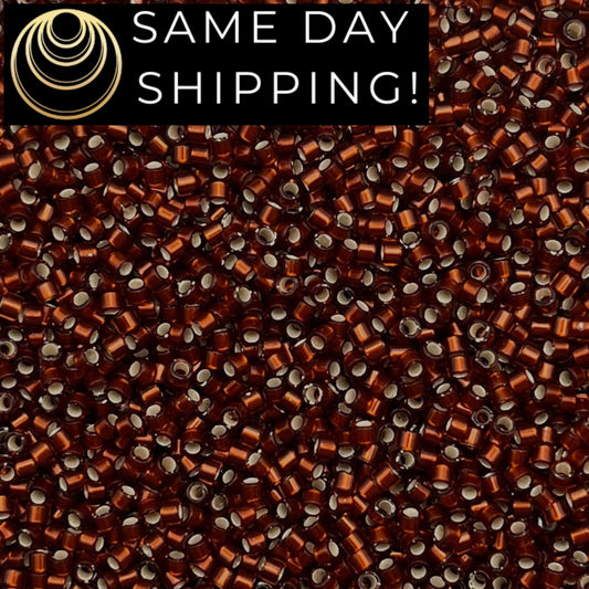 DB1683 SAME DAY SHIPPING! 1-20 Grams Miyuki 11/0 Delica Beads Silver Lined Glazed Dark Topaz-Free Container!