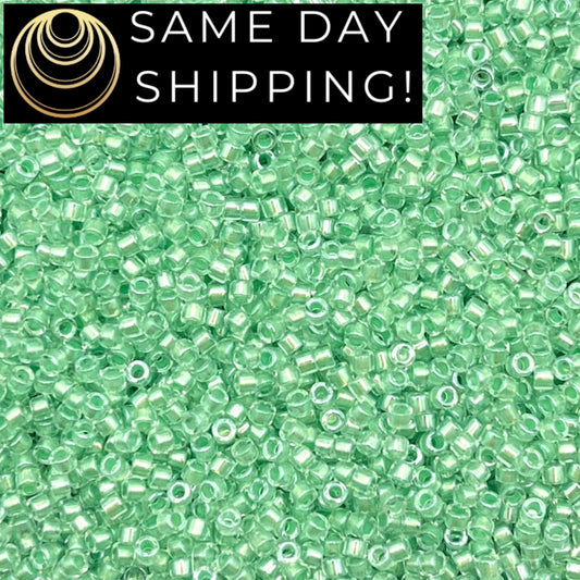 DB1707 SAME DAY SHIPPING! 1-20 Grams Miyuki 11/0 Delica Beads Pearl Lined Mint Green -Free Container!