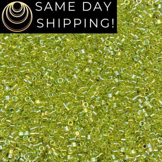 DB174 SAME DAY Shipping! 1-20 Grams Miyuki 11/0 Delica Beads Transparent Chartreuse AB -Free Container!