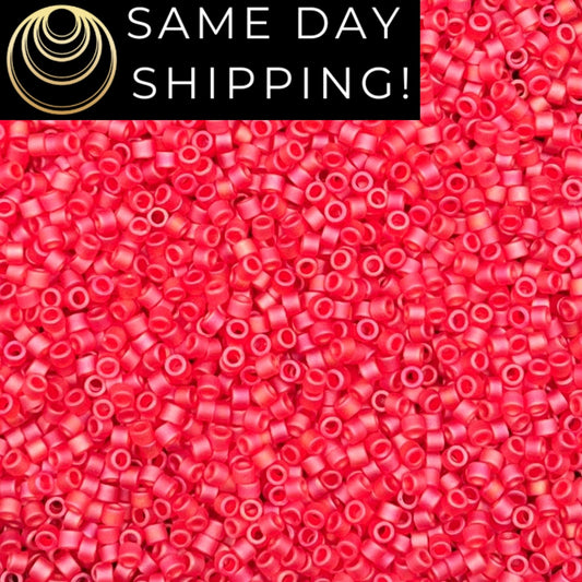 DB855 SAME DAY Shipping! 1-20 Grams Miyuki 11/0 Delica Beads Matte Transparent Red Orange AB-Free Container!