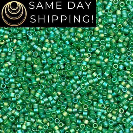DB858 SAME DAY Shipping! 1-20 Grams Miyuki 11/0 Delica Beads Matte Transparent Green AB-Free Container!