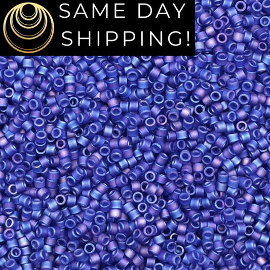 DB864 SAME DAY Shipping! 1-20 Grams Miyuki 11/0 Delica Beads Matte Transparent Cobalt Blue AB-Free Container!