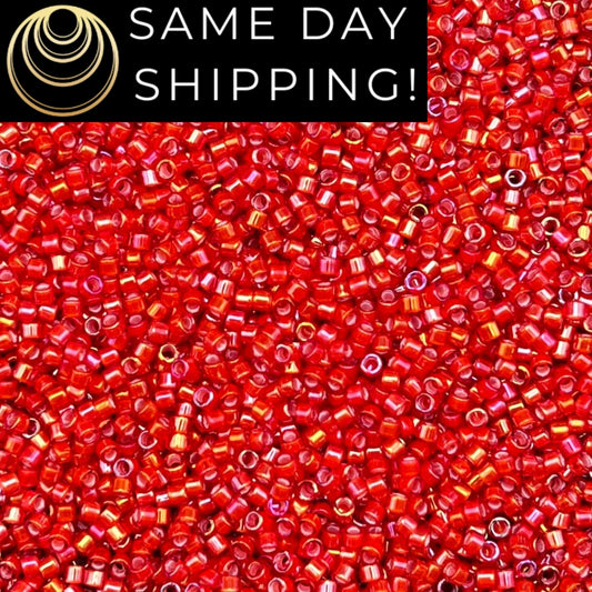 DB1780 SAME DAY SHIPPING! 1-20 Grams Miyuki 11/0 Delica Beads White Lined Flame Red -Free Container!