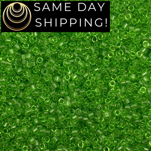 DB1106 SAME DAY SHIPPING! 1-20 Grams Miyuki 11/0 Delica Beads Transparent Lime Green -Free Container!