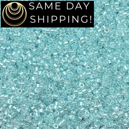 DB1672 SAME DAY Shipping! 1-20 Grams Miyuki 11/0 Delica Beads Pearl Lined Transparent Glacier Blue AB -Free Container!