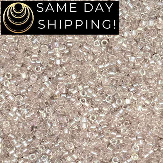 DB1674 SAME DAY Shipping! 1-20 Grams Miyuki 11/0 Delica Beads Pearl Lined Transparent Light Pink AB -Free Container!