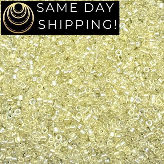 DB1676 SAME DAY Shipping! 1-20 Grams Miyuki 11/0 Delica Beads Pearl Lined Transparent Pale Yellow AB-Free Container!