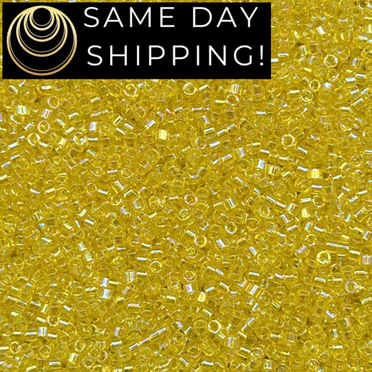 DB171 SAME DAY Shipping! 1-20 Grams Miyuki 11/0 Delica Beads Transparent Yellow AB-Free Container!