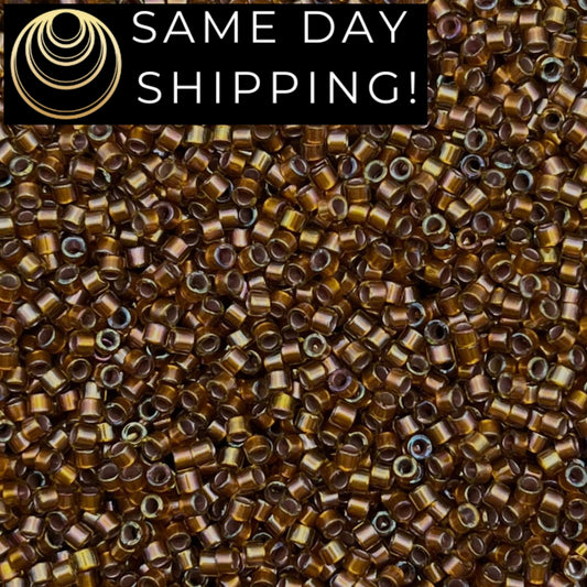 DB1691 SAME DAY Shipping! 1-20 Grams Miyuki 11/0 Delica Beads Silver Lined Glazed Dark Saffron AB-Free Container!