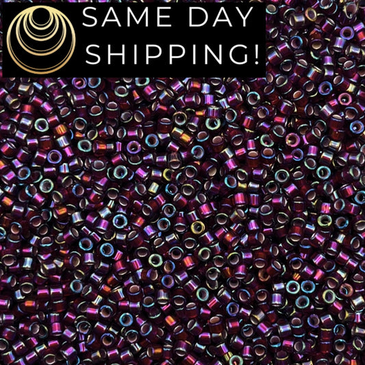DB1694 SAME DAY Shipping! 1-20 Grams Miyuki 11/0 Delica Beads Silver Lined Glazed Dark Cranberry AB-Free Container!