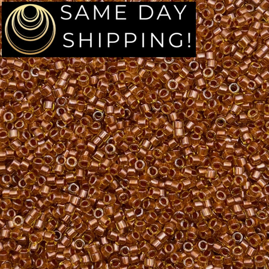 DB1702 SAME DAY SHIPPING! 1-20 Grams Miyuki 11/0 Delica Beads Copper Pearl Lined Marigold  -Free Container!