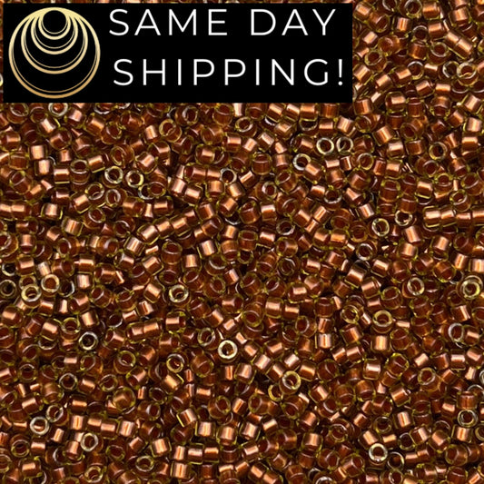 DB1703 SAME DAY SHIPPING! 1-20 Grams Miyuki 11/0 Delica Beads Copper Pearl Lined Chartreuse  -Free Container!