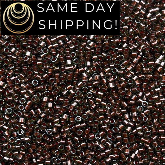 DB1710 SAME DAY SHIPPING! 1-20 Grams Miyuki 11/0 Delica Beads Pearl Lined Olive-Free Container!