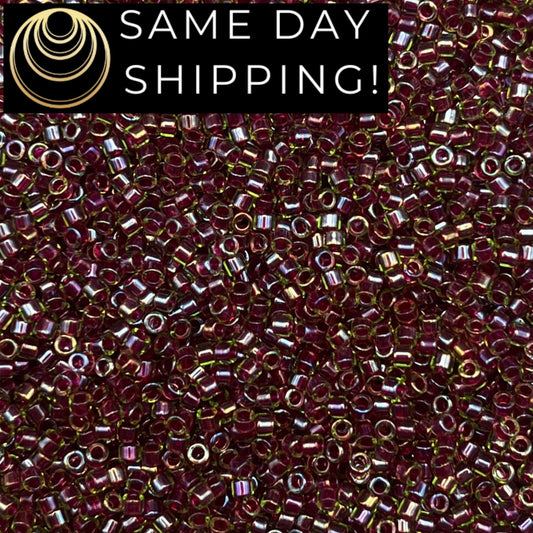 DB1748 SAME DAY Shipping! 1-20 Grams Miyuki 11/0 Delica Beads Cranberry Lined Chartreuse AB -Free Container!
