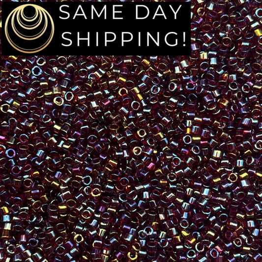 DB1751 SAME DAY Shipping! 1-20 Grams Miyuki 11/0 Delica Beads Red Lined Topaz AB -Free Container!