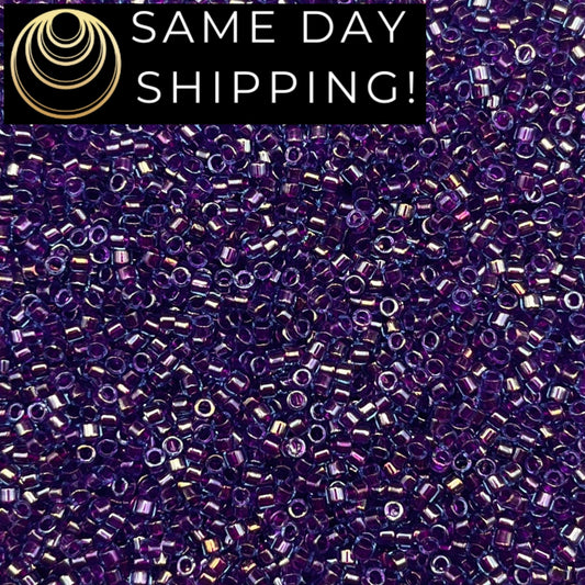 DB1755 SAME DAY Shipping! 1-20 Grams Miyuki 11/0 Delica Beads Fuchsia Lined Aqua AB -Free Container!