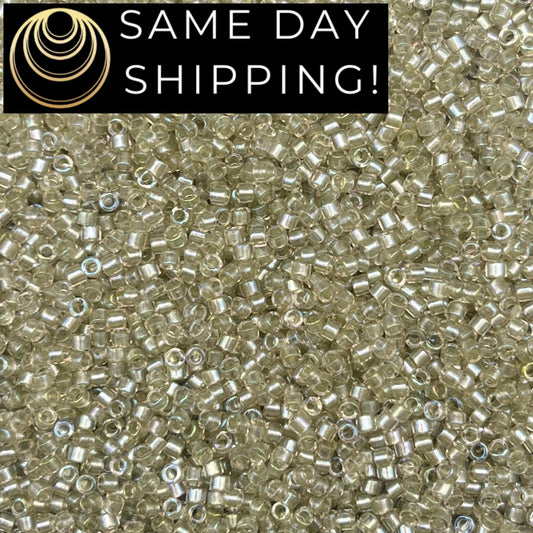 DB1766 SAME DAY Shipping! 1 Gram up to 20 Grams Miyuki 11/0 Delica Beads Sparkling Celery Lined Light Tea Rose AB -Free Container!